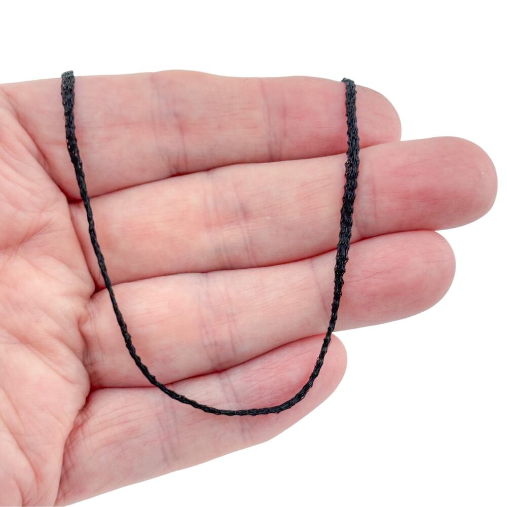 Vintage Sterling Silver 925 Black Braided Cord Necklace 17"